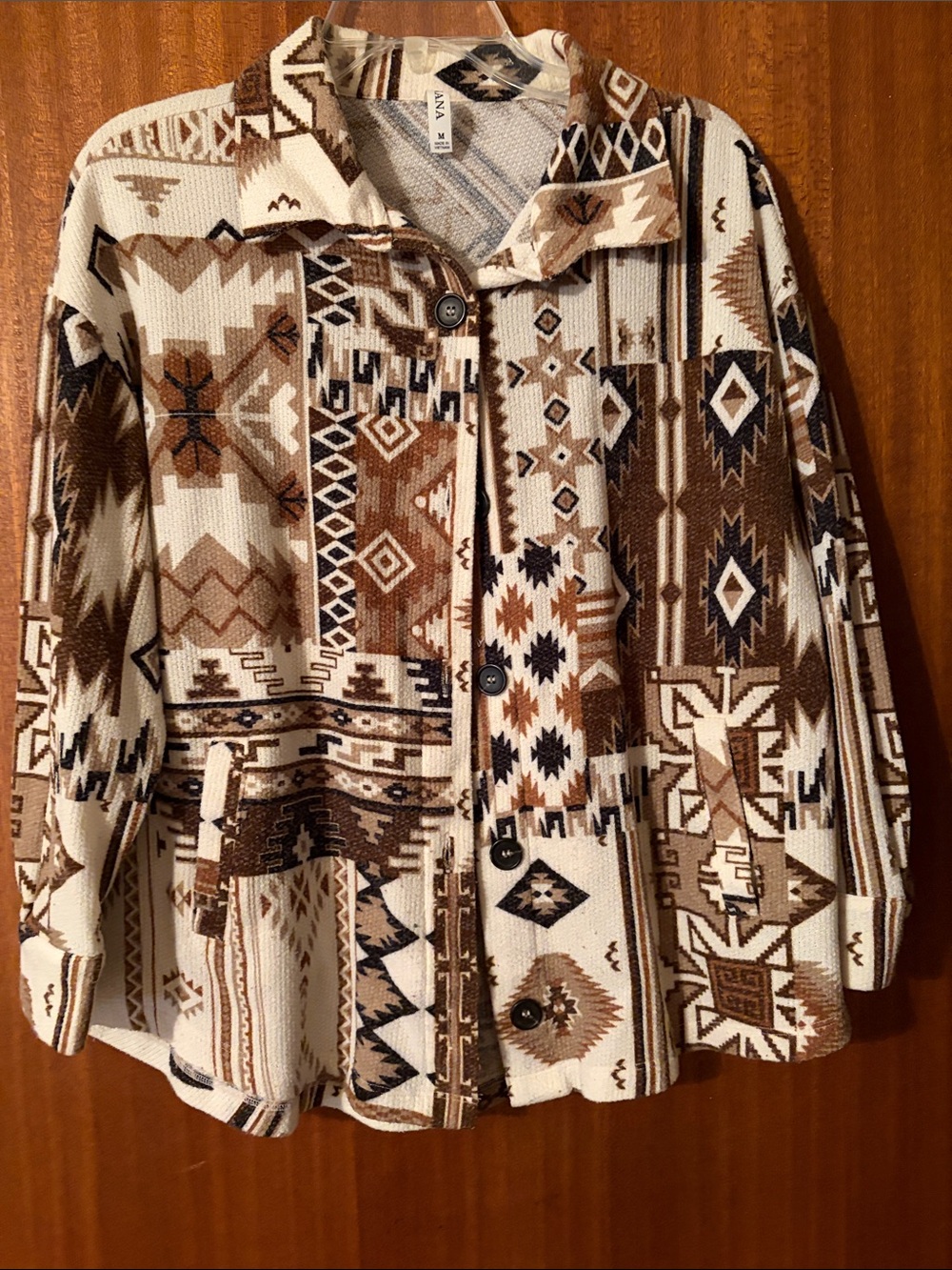 Zenana Outfitters Aztec Patchwork Utility Jacket - Brown & Cream